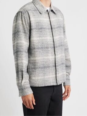 Zara Men’s Gray Washed Effect Plaid Overshirt Knit Sweater Jacket size L